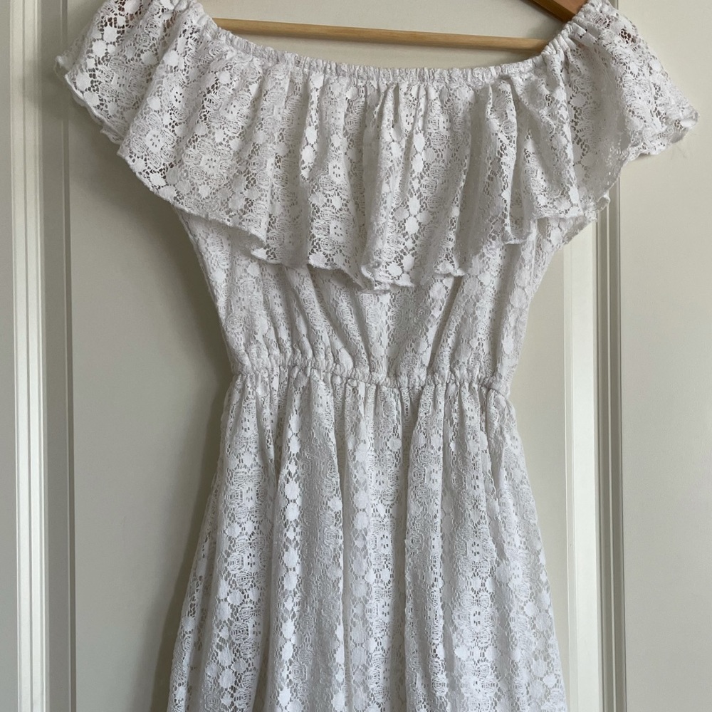 White embroidery off the shoulder mini dress